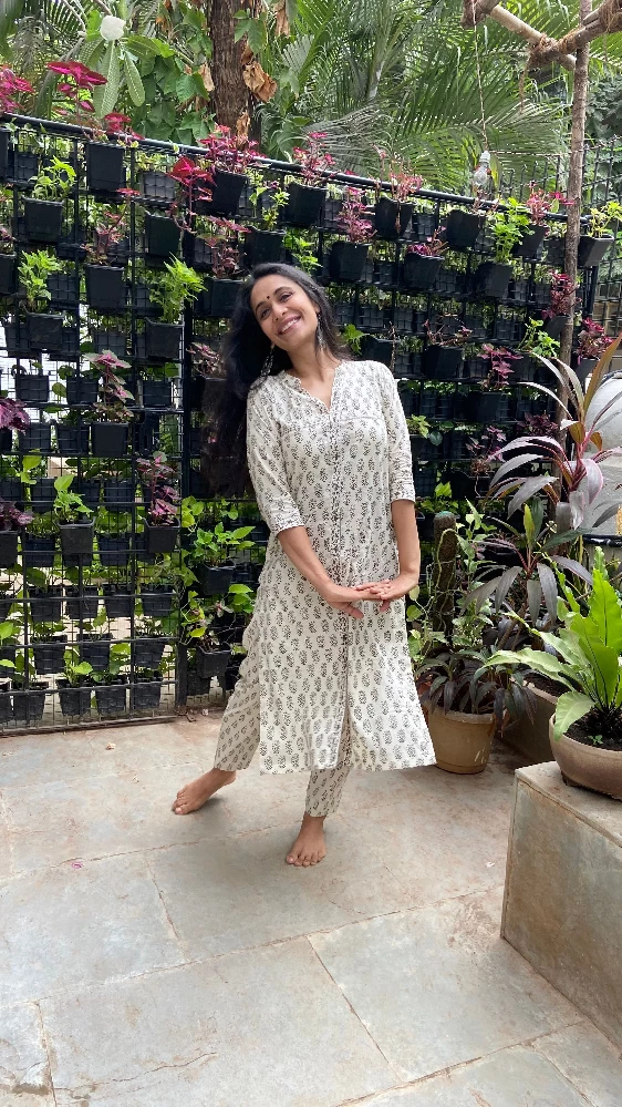 White Cotton Kurti with Brown Bagh Hand Block Print-4.webp